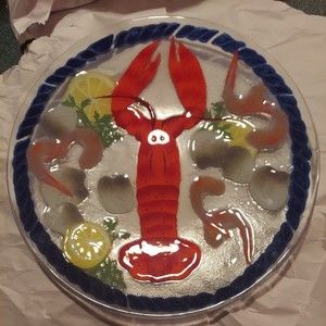William McGrath Signed 14 " Lobster Feast Fusion Art Glass Plate Platter